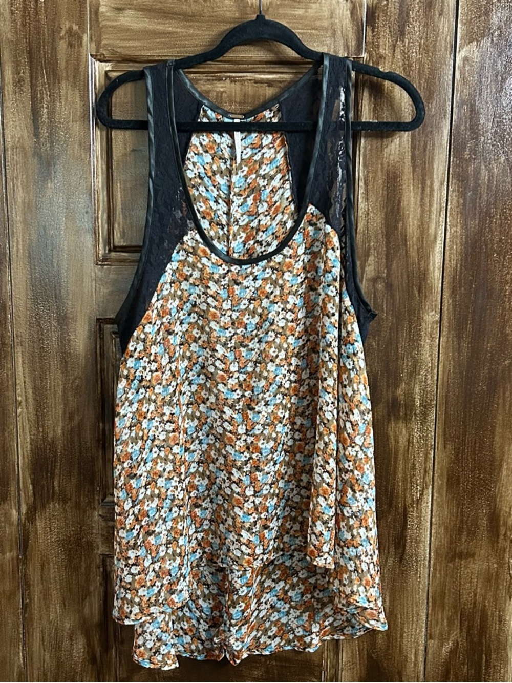 Free People Floral Tank Top in Rust, Black, and Light Blue